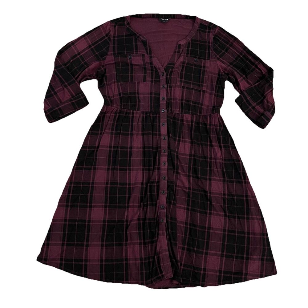 Torrid Women’s Dress 1X Plaid Purple Black Roll Tab Sleeves